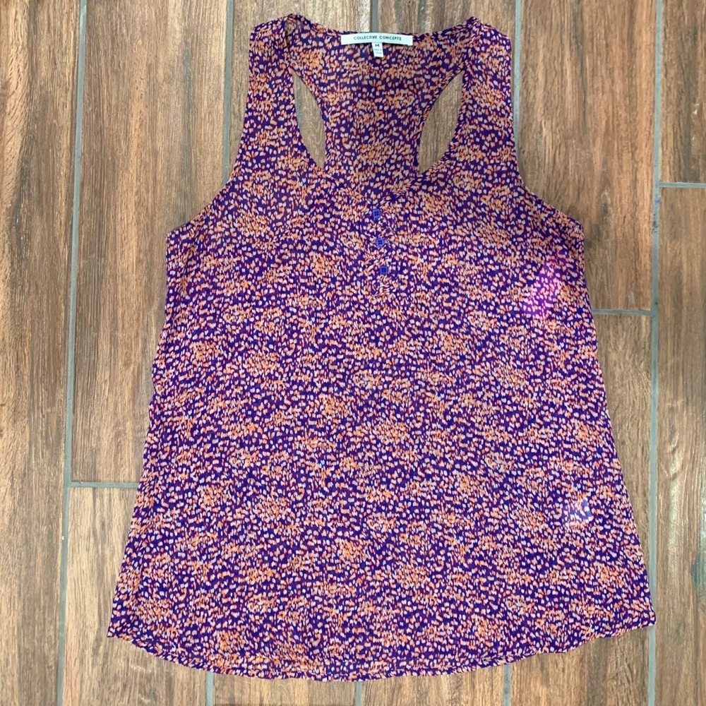 Collective Concepts Purple Sheer Racerback Tank Top Blouse Women' Size Medium